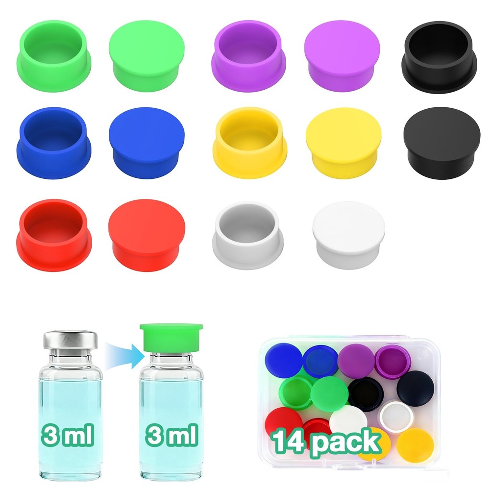 3ml Silicone Peptide Vial Caps, 14 Pcs Reusable Protective Covers 3ml_14pcs