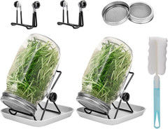 Lulonpon 2pcs Sprouts Growing Jar Kit, Wide Mouth Quart Mason Jars with Stainles