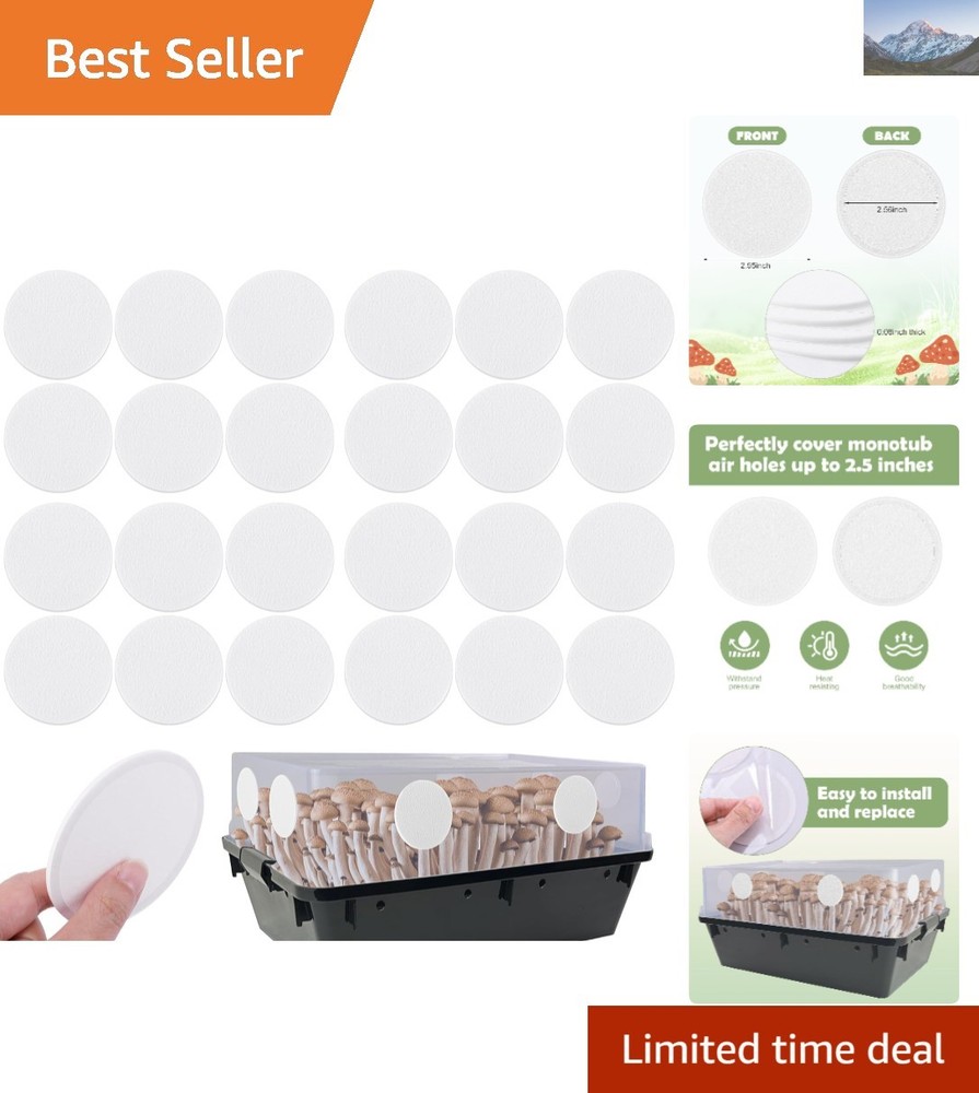 24 Adhesive Monotub Filter Disks, 2.5″ Size for Enhanced Mushroom Cultivation
