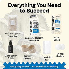 Bloombox Blue Oyster Mushroom Grow Kit – Spray & Grow – Pre-Inoculated Indoor Mu