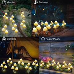 Solar Mushroom Lights for Outside, 6Pack 18 LED Mushrooms White and Black