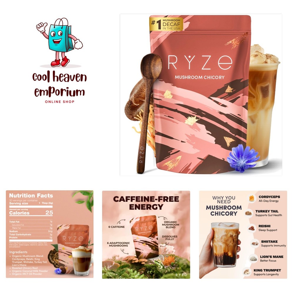 Mushroom Chicory with 6 Organic Adaptogenic Mushrooms, Keto Decaf Coffee with…