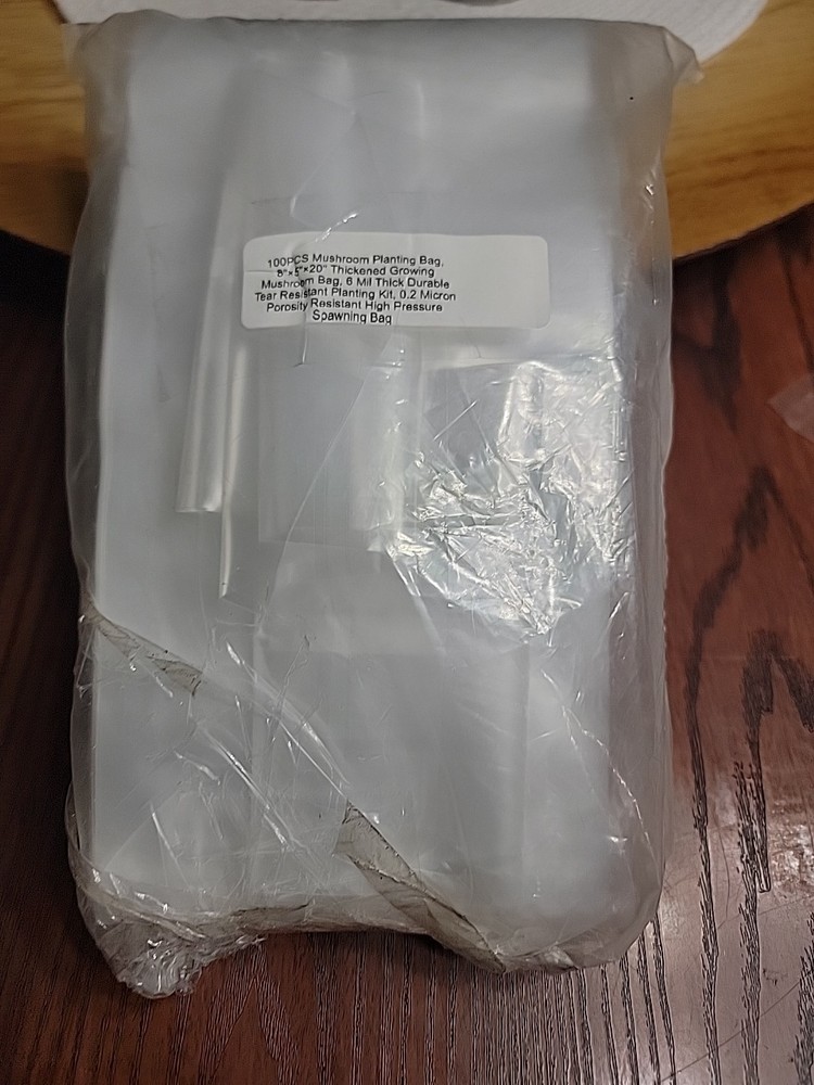 100 Mushroom Growing Bags 8” x 5” x 20” Polypropylene 0.2 Micron Patch