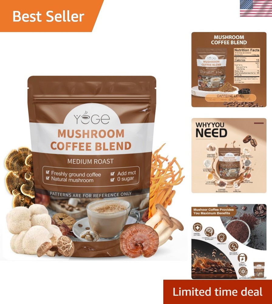 Mushroom Coffee, 6 Adaptogenic Mushrooms with Cordyceps, Reishi, King Trumpet…