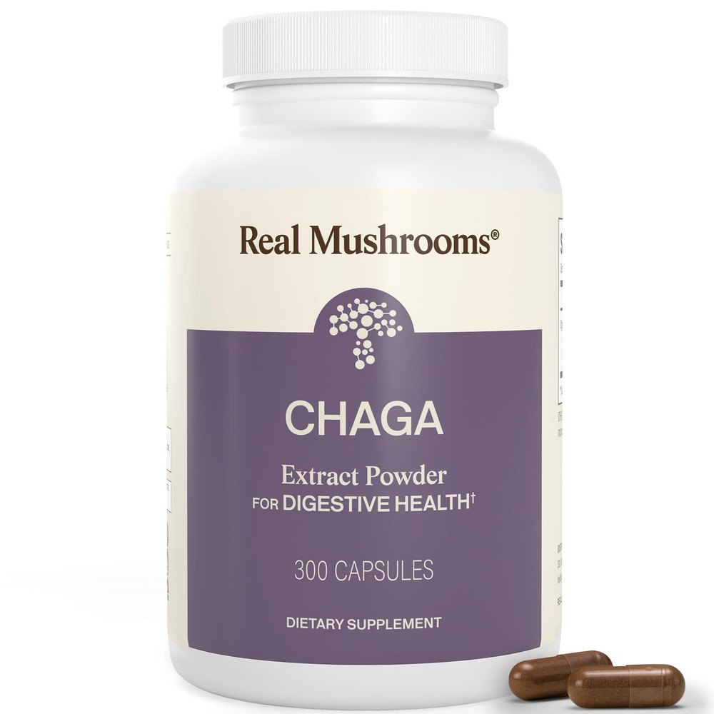 Real Mushrooms Chaga Mushroom Capsules – Organic 300 Count (Pack of 1)