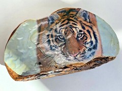 vtg bengal tiger Conk Shelf MUSHROOM Folk Art retro cat tree fungus decoupage