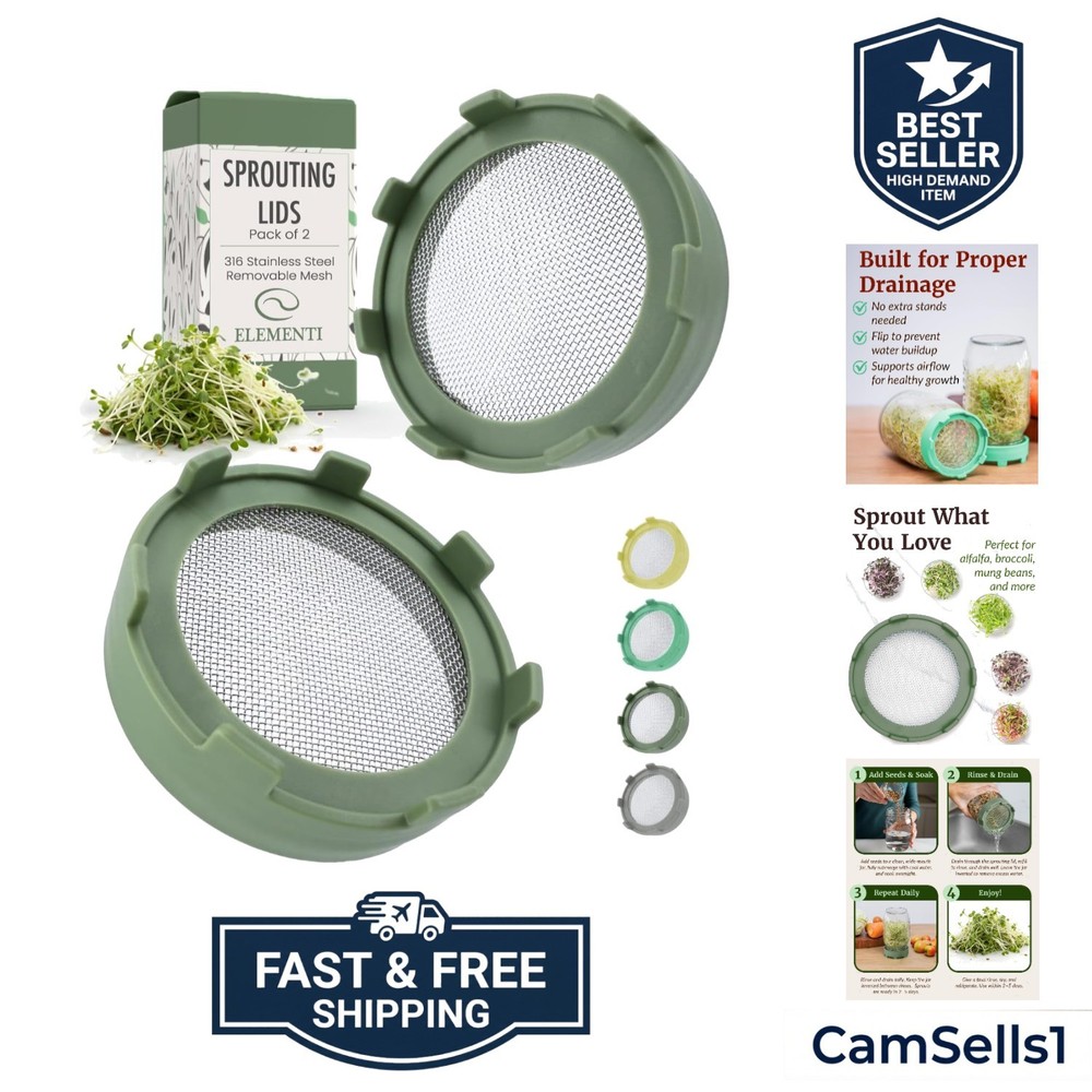 Sprouts Growing Kit for Wide Mouth Mason Jars, Set of 2 Sprouting Lids for Or…