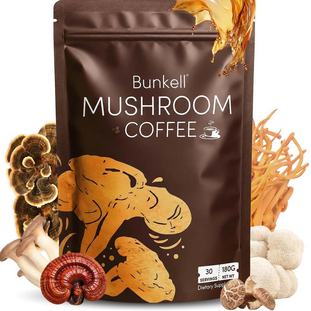 Bunkell Mushroom Coffee, Instant Coffee Blend with 6 6.35 Ounce (Pack of 1)