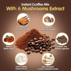Mushroom Coffee, 6 Adaptogenic Mushrooms (Lion’s Mane, Cordyceps, Turkey Tail &