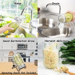 Sprouting Jar Kit Wide Mouth Quart Mason Jars with Screen Sprout Lids & Stand