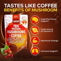 Wixar Mushroom Coffee Blend – Ten Treasure Mushrooms 5 Ounce (Pack of 1)