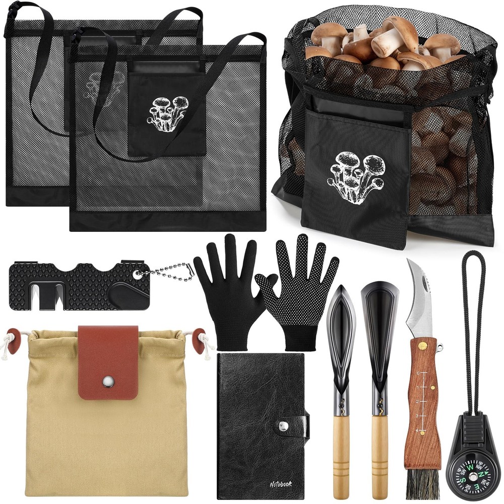 9 Pcs Mushroom Foraging Kit Includes Hunting Bag, Shroom Knife with Brush, Glove
