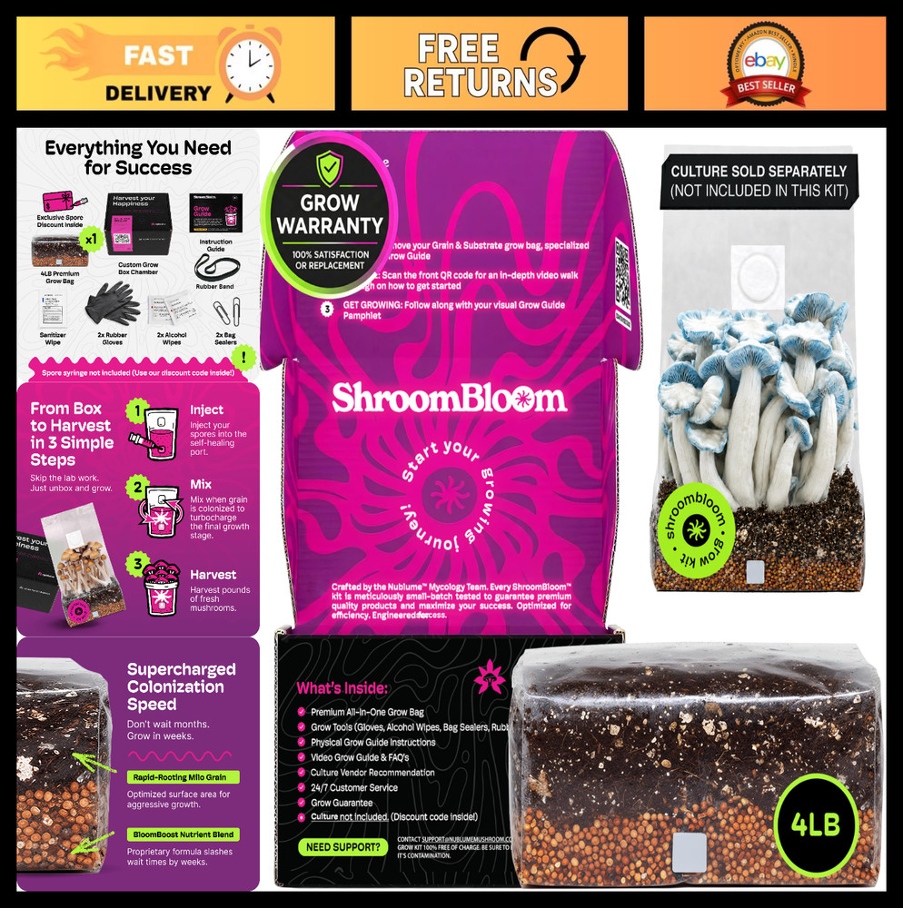 All-in-One Mushroom Grow Kit – 4LB Self-Healing Bag, Fast-Colonizing Substrate,