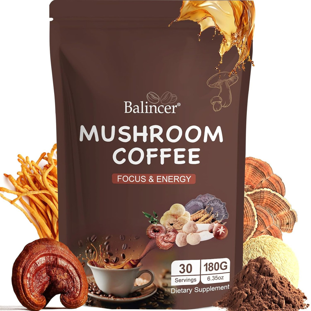 Mushroom Coffee, 6 Adaptogenic Mushrooms (Lion’s Mane, Cordyceps, Turkey Tail &