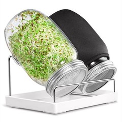 Seed Sprouting Kit – 2 Wide Mouth Jars with Stainless Steel Lids, Drip Tray & St