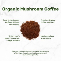 Organic Mushroom Coffee, 10oz – 10 Adaptogenic Mushrooms 10 Ounce (Pack of 1)