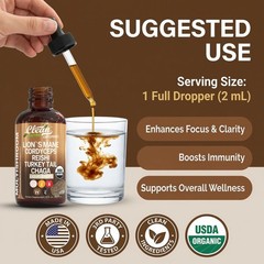 Mushroom Supplement Liquid Drops with Lions Mane 2 Fl Oz (Pack of 1), Amber