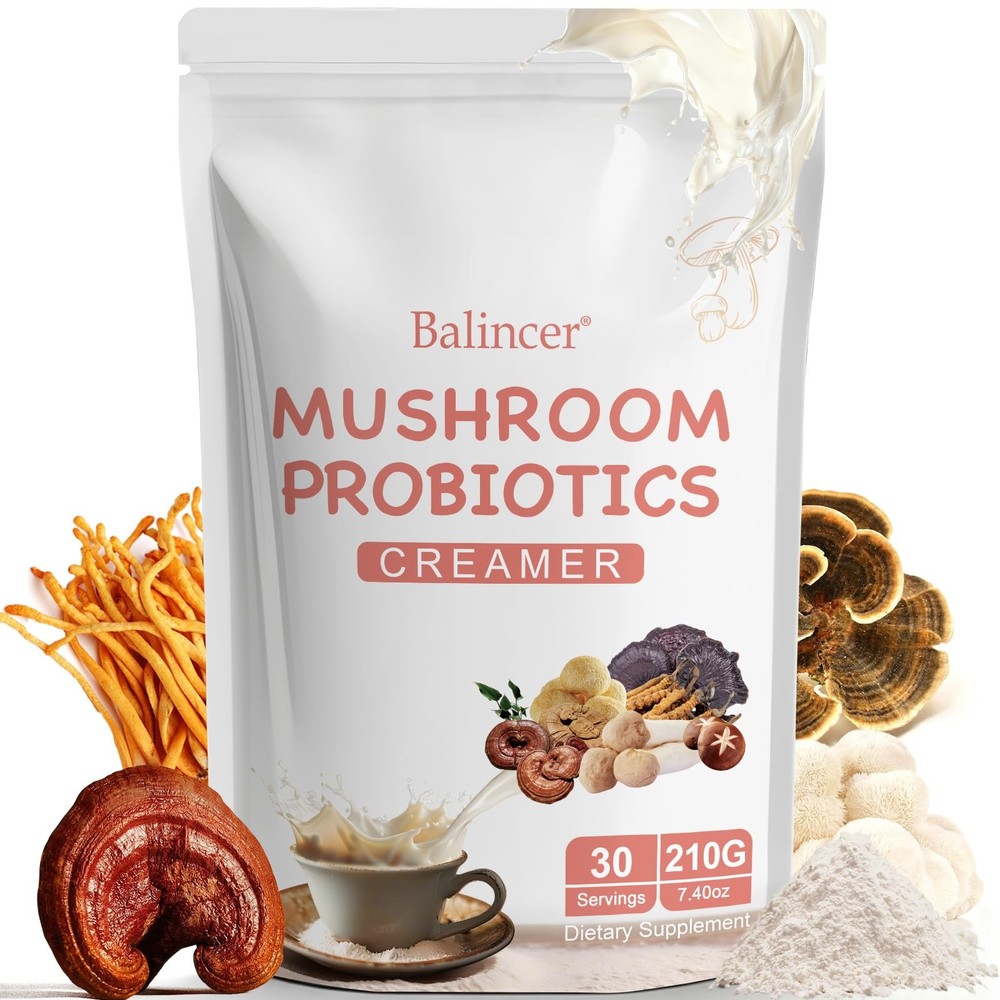 Mushroom Probiotic Coffee Creamer, 6 Adaptogenic 7.4 Ounce (Pack of 1)