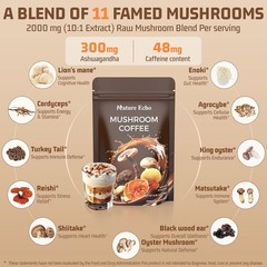 Mushroom Coffee 11 in 1 Mushrooms with Ashwagandha, Lion’s Mane, Reishi, Cord…