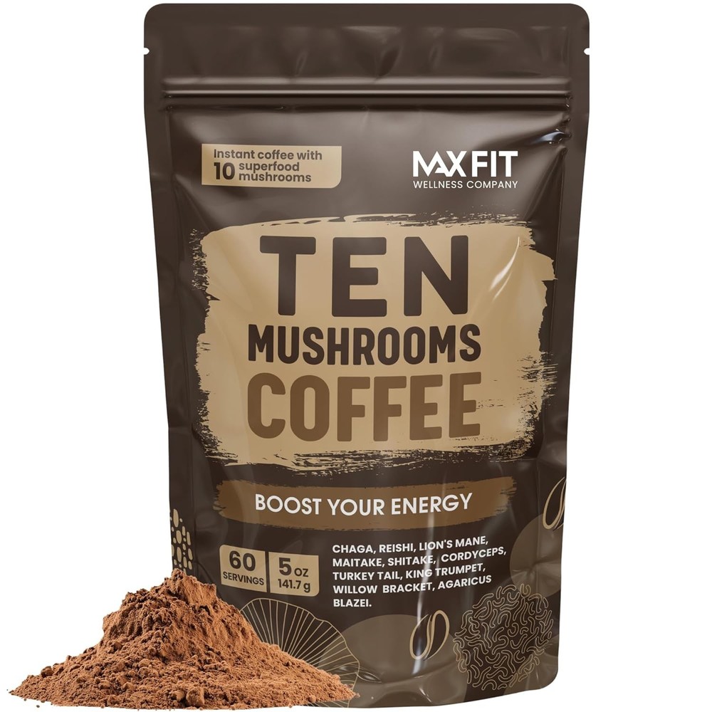 Mushroom Coffee (60 Servings) 10 Mushrooms (Lion’s Mane, Cordyceps, Turkey…