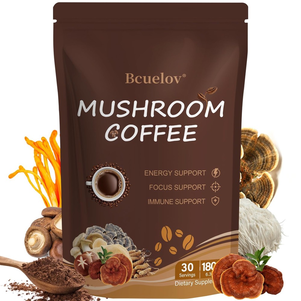 Mushroom Coffee, Instant Coffee 6.35 Ounce (Pack of 1), New Version
