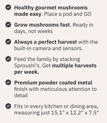 Sproushi AI-Powered Indoor Oyster Mushroom Grow Kit Edible Fast 15.1×12.2×7.5″