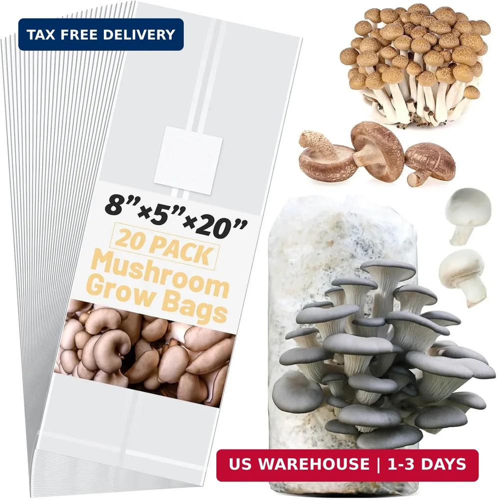 Mushroom Spawn Bags, 20Pcs Large Extra Thick 6 Mil Mushroom Growing Bags, 8″ x 5