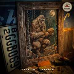Sasquatch Bigfoot Art Print Morel Mushroom Hunting Artwork Cabin Decor Gift