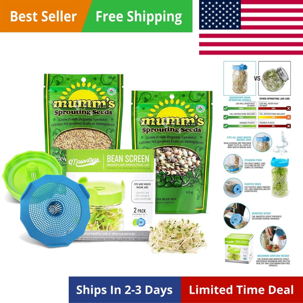 Bean Screen Sprouts Growing Kit – Sprouting Lids & Sprout Mixes Microgreens G…