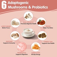 Mushroom Probiotic Coffee Creamer, 6 Adaptogenic 7.4 Ounce (Pack of 1)