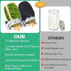 Seed Sprouting Jar Kit 2 Wide Mouth Mason Jars with Mesh Lids for Microgreens