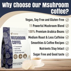 Mushroom Coffee, 11 Superfood Mushrooms includes Lion’s Mane, Reishi, Chaga &…