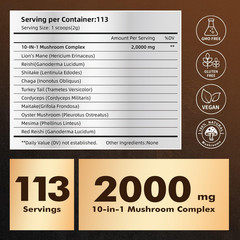 10-In-1 Mushroom Powder, Mushroom Complex – Lions Mane, Reishi, Shiitake, Chaga,