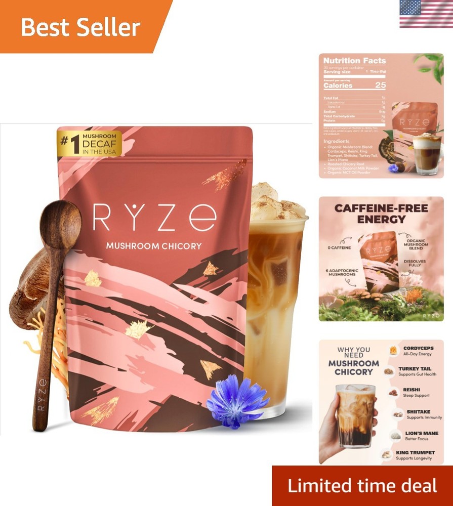 Mushroom Chicory with 6 Organic Adaptogenic Mushrooms, Keto Decaf Coffee with…