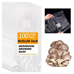 100PCS Mushroom Growing Bags – 8″x5″x20″ Thick, Durable & Tear Resistant, High P