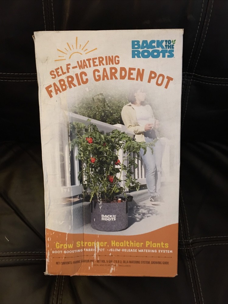 New Back to the Roots Charcoal Grey Self-Watering Fabric Garden Pot