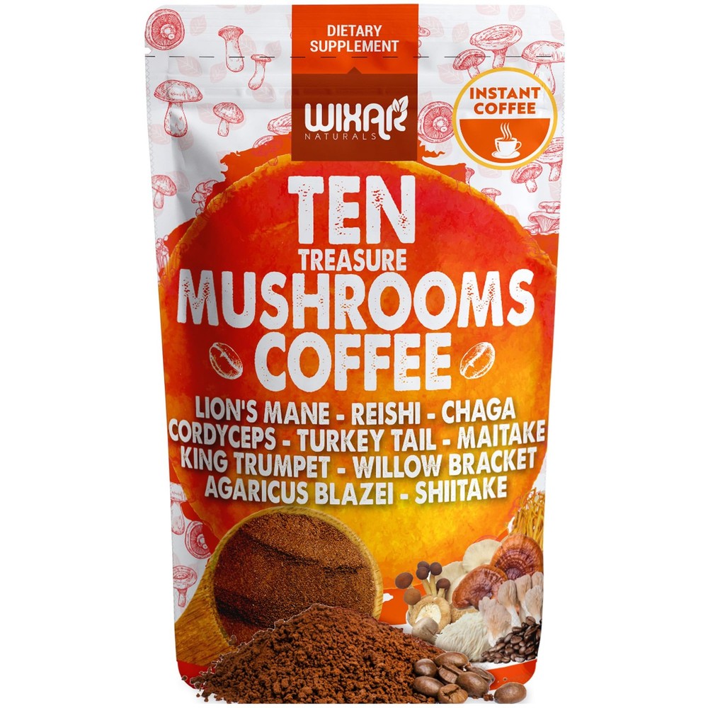 Wixar Mushroom Coffee Blend – Ten Treasure Mushrooms 5 Ounce (Pack of 1)