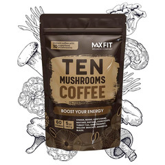 Mushroom Coffee (60 Servings) 10 Mushrooms (Lion’S Mane, Cordyceps, Turkey Tail