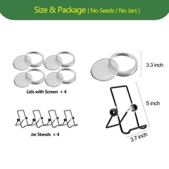 4 PCS Mason Jar Sprouting Lids Kit, Stainless Steel Wide Mouth Grow Set, New USA