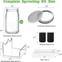 Organic Seed Sprouting Jar Kit – 2 5.7 x 7.67 x 9.44 inches, Stainless Steel
