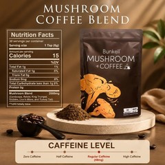 Bunkell Mushroom Coffee, Instant Coffee Blend with 6 6.35 Ounce (Pack of 1)