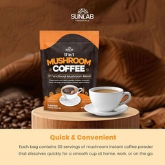Organic Mushroom Coffee 17 Functional Mushroom Blend Lion’s Mane, Reishi, Cha…