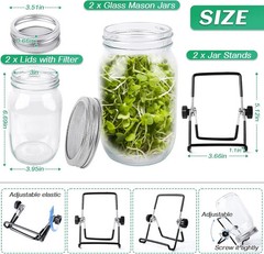 Seed Sprouting Jar Kit 2 Wide Mouth Mason Jars with Mesh Lids for Microgreens