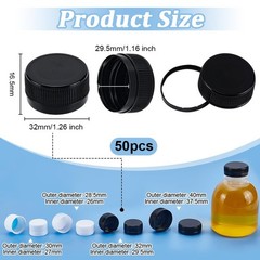 50Pcs Plastic Bottle Caps Black Screw-On Caps 29.5mm Inner Diameter Bottle Ju…