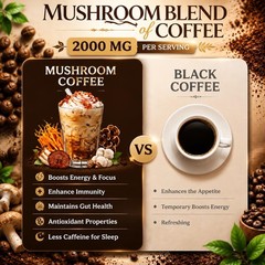 Bunkell Mushroom Coffee, Instant Coffee Blend with 6 6.35 Ounce (Pack of 1)