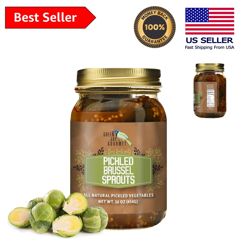 Delicious 16 Ounce Jar of Hand Jarred Pickled Brussels Sprouts – Ready to Eat