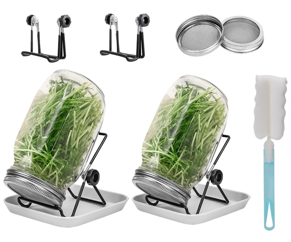 Lulonpon 2pcs Sprouts Growing Jar Kit Wide Mouth Quart Mason Jars with Stainless