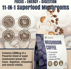 Mushroom Coffee, 11 Superfood Mushrooms Includes Lion’S Mane, Reishi, Chaga & As