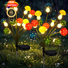 Riakrum 2 Pack Solar Mushroom Lights for Outdoor Garden, Multicolor