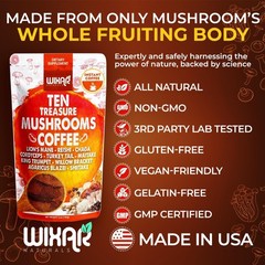 Wixar Mushroom Coffee Blend – Ten Treasure Mushrooms 5 Ounce (Pack of 1)